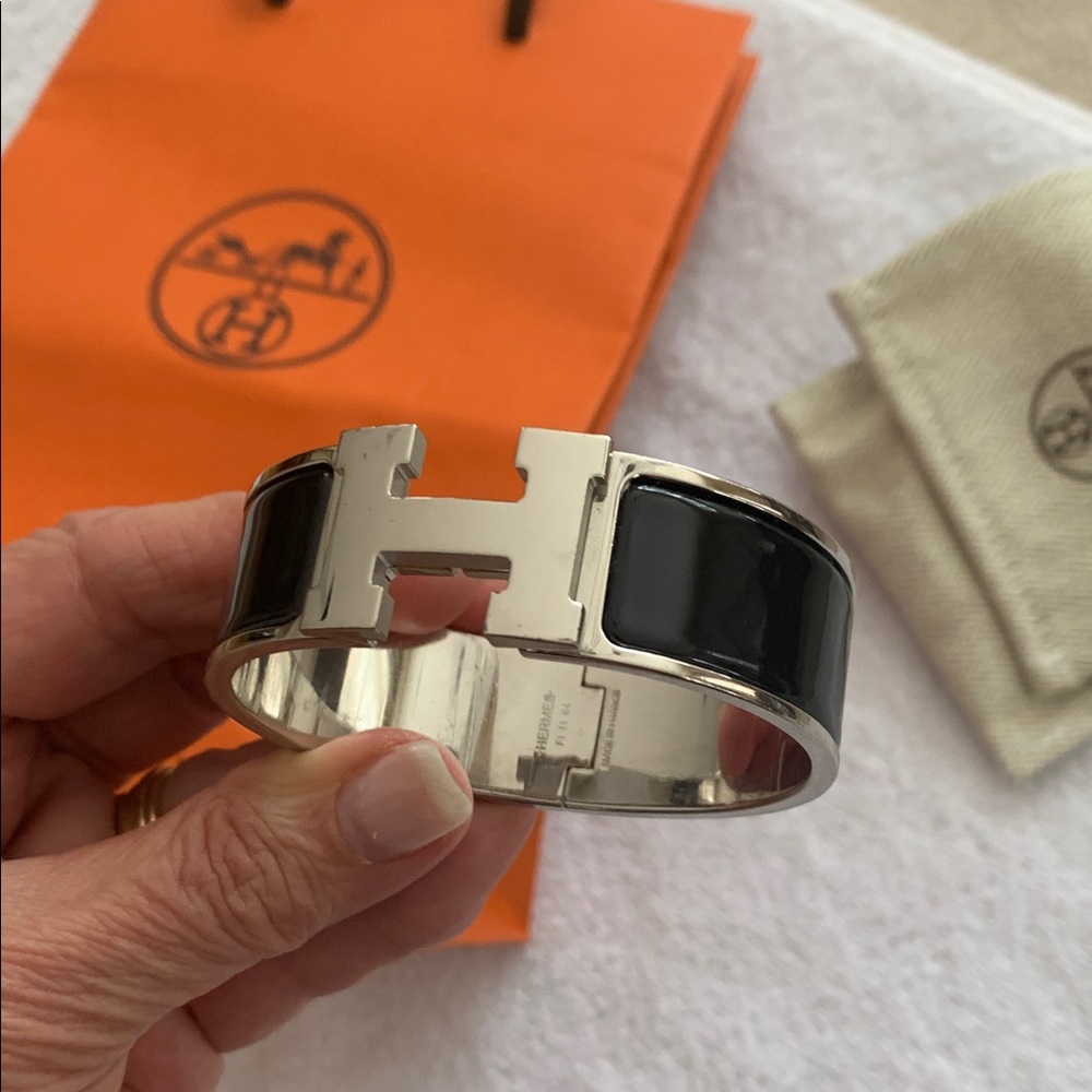 Hermès Clic Clac H bracelet black enamel & silver AUTHENTIC pristine condition